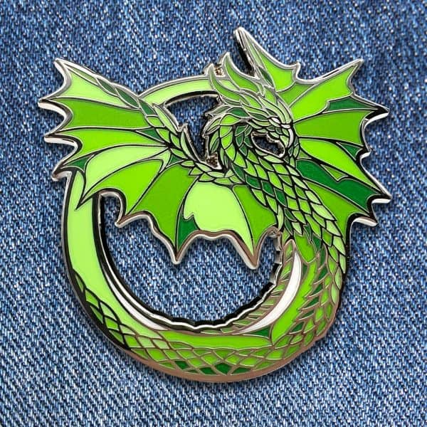 The Clover Dragon hard enamel pin exclusive from The Retrograph