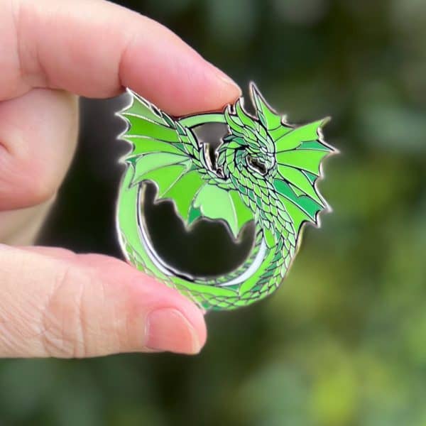 The Clover Dragon hard enamel pin exclusive from The Retrograph