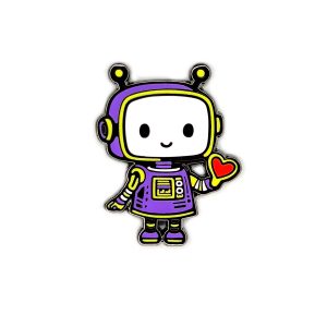 The Enby Pridebot enamel pin from The Retrograph